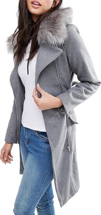 SS7 Womens Wool Blend Fur Collar Coat, Black, Grey, Sizes 8 to 16 (UK - 14, Grey)
