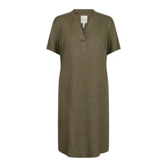 Part Two Elegante Jurk met V-Hals - Dames - Korte kleedjes - Groen - M - Linnen - Kleedjes