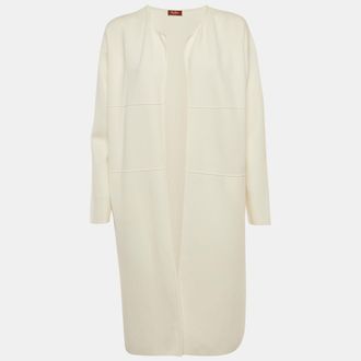 Max Mara White Stretch Knit Open Front Long Cardigan