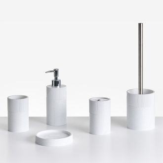 Beliani Beliani - Conjunto De 5 Accesorios De Ba&ntilde;o Jabonera Dispensador De Jab&oacute;n Escobilla De Inodoro Vaso Soporte Para Cepillos De Dientes Blanco Sepahua