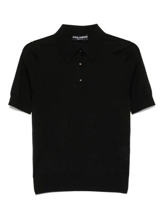 Dolce & Gabbana fine-knit polo top - women - Cashmere/Silk - 40 - Black