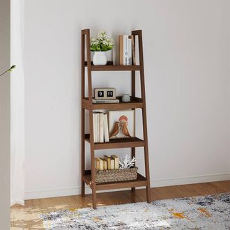 Melody Maison Mid-Century Style 4 Tier Dark Wood Ladder Shelf - 178cm in Natural