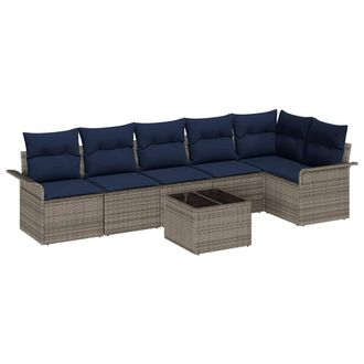 vidaXL Conjunto De Sof&aacute; De Jard&iacute;n Con Coj&iacute;n 7 Pcs Gris Rat&aacute;n Sint&eacute;tico Vidaxl