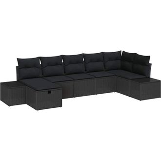 vidaXL Garden Sofa Set with Cushion 7 pcs Black Poly Rattan vidaXL