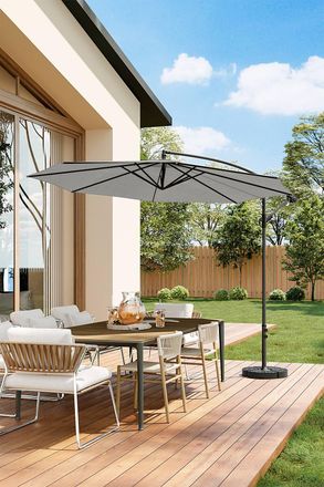 Living and Home Outdoor 3M Large Cantilever Parasol with Cross and Fillable Base in Light Grey