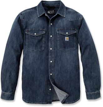 Carhartt Work in Progress Montana Shirt Mens Blue Denim Long Sleeve Snap Front Button Up JAX1069