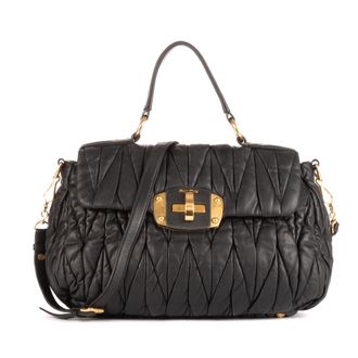 Miu Miu Pre-owned Womens Large Flap Satchel Shoulder Bag - Black - One Size