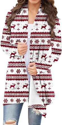 Generic Red Christmas Cardigans for Women UK Plus Size Open Front Coats Xmas Patterned Festival Tops Ladies Long Sleeve Sweater Tops Snowflake Reindeer Santa 