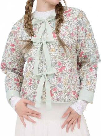 Blu Pepper Floral Front Tie Quilted Jacket In Ivory Multi