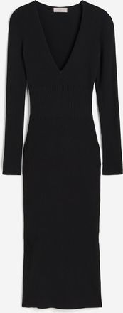 H&M Bodycon-Kleid in Rippstrick - Schwarz