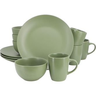 Gibson Home Everyday Plus 12 Piece Round Stoneware Dinnerware Set in Green at Nordstrom