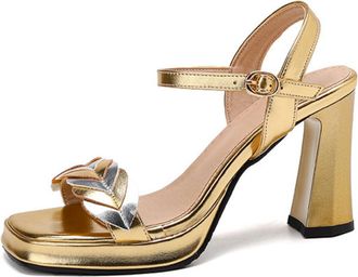 Generic Womens Square Open Toe Wedding Party Prom Shoes Block High Heel Dress Pumps Ankle Strap Bridal Sandals with Buckle,Gold,3.5 UK