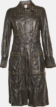Moschino Cheap And Chic Vintage Brown Leather Studded Long Coat