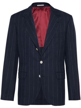 Brunello Cucinelli Blazer met krijtstreep en enkele rij knopen - Blauw