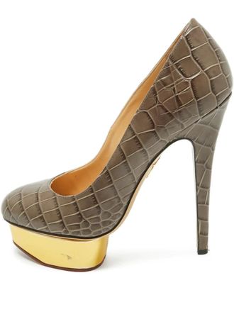 Charlotte Olympia Dolly croc-embossed platform pumps - Brown