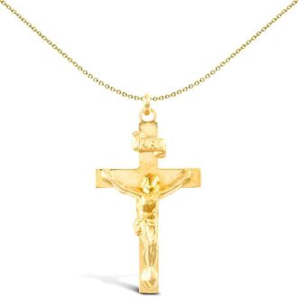 Jewelco London Solid 9ct Gold Flat INRI Crucifix Cross Pendant
