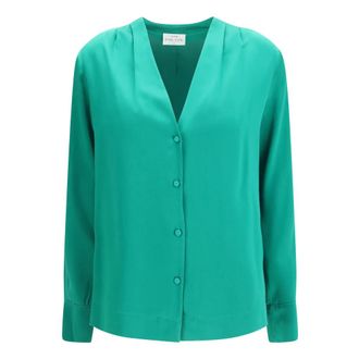 Forte_Forte Zijden satijnen blouse - Dames - Blouses & Shirts - Groen - Maat: L Zijde