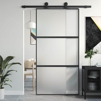 vidaXL Puerta Corredera Vidrio Templado Y Aluminio Negra 102,5x205 Cm Vidaxl