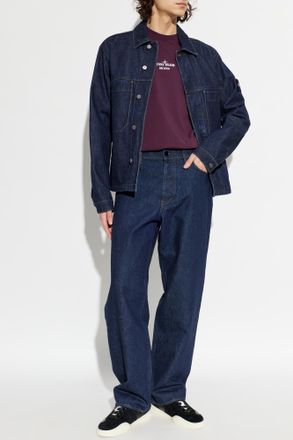 Stone Island Denim Jacket With Logo Patch, Mens, Navy Blue