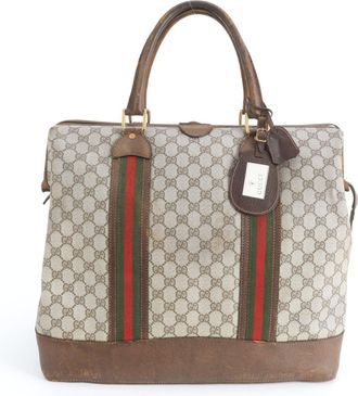 Gucci Sherry Line Beige Brown Leather Coated Canvas Boston Bag Tote Bag (Pre-Owned)