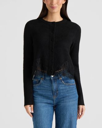 Ellen Tracy Womens Cardigan with Lace Detail