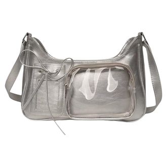 Generic PU Shoulder Bag Adjustable Strap Hobo Handbags Tote Bag for Women (Silver)