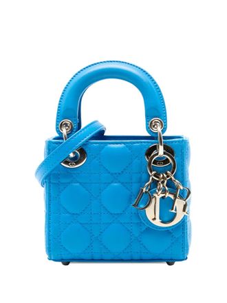 Dior Borsa a tracolla Lady Dior micro in pelle di agnello con motivo Cannage 2021 - Blu