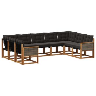 vidaXL Conjunto De Sof&aacute;s De Exterior Con Coj&iacute;n 9 Pcs Natural Y Negro Vidaxl