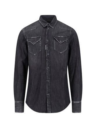 Dsquared2 Black Vintage Classic Collar Denim Shirt