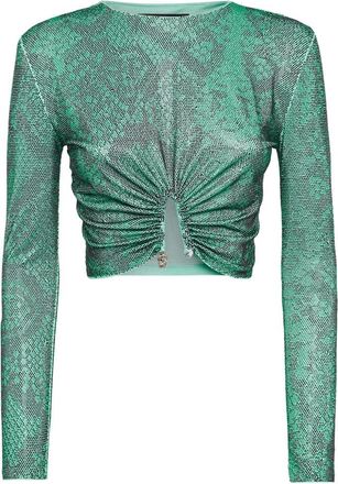 Philipp Plein Crop Top - Dames - Longsleeves - Groen - M - Polyester - Tops
