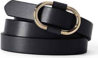 Lands End Adjustable Skinny Leather Belt in Black at Nordstrom, Size X-Large