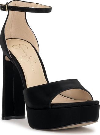 Jessica Simpson Telxia 2 Ankle Strap Platform Sandal in Black Satin at Nordstrom, Size 8.5