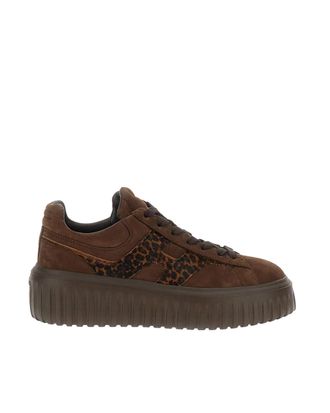 Hogan Brown H-Stripes Suede Leopard Sneakers
