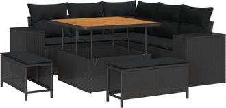 vidaXL Garden Sofa Set Height-Adjustable 8 pcs Black Poly Rattan Vidaxl