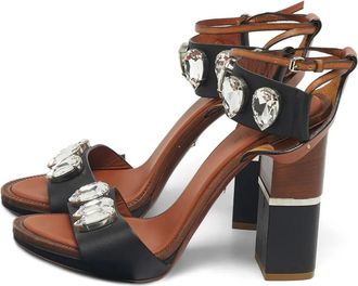 Roberto Cavalli Sandali in pelle con cristalli - Nero