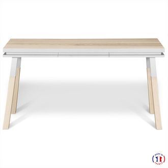 Mon Petit Meuble Fran&ccedil;ais Escritorio rectangular de madera de fresno maciza 1 caj&oacute;n, 140 cm