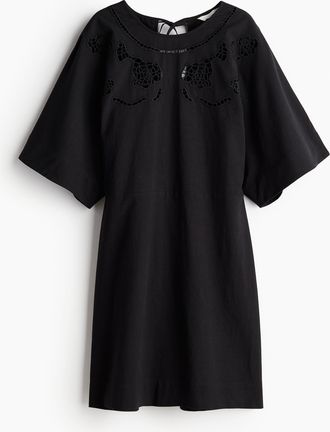 H&M Kleid aus Leinenmix mit Broderie Anglaise - Schwarz