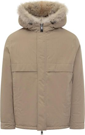 Yves Salomon Parka met bontrand aan de capuchon - Heren - Winterjassen - Beige - 2XL - Polyester - Jassen