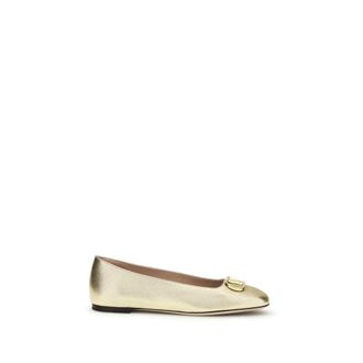 Valentino Garavani Gold Calf Leather Bos Taurus Ballet Womens Flats