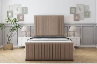 Sloomy Kingsley Plush Bed Frame With 50 Upholstered Headboard in Taupe | Size: Small Double