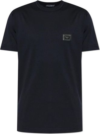 Dolce & Gabbana T-Shirt met Logo Patch - Heren - T-shirts - Blauw - 4XL - Katoen - Tops