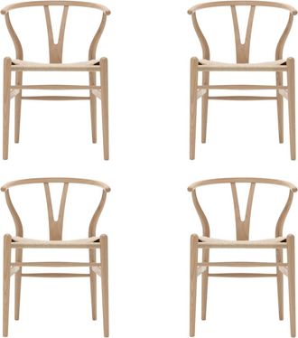 Carl Hansen & S&oslash;n Carl Hansen - CH24 Wishbone Chair, Eiche weiss ge&ouml;lt / Naturgeflecht (4er-Set)
