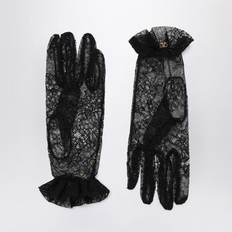 Valentino Garavani Black Lace Vlogo Signature Gloves