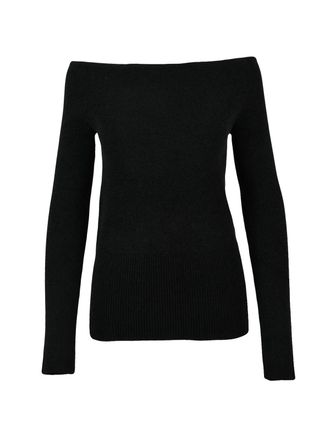 Patrizia Pepe Chenille Black Pullover with Boat Neck Design and Ribbed Detailing