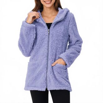Generic Teddy Fleece Jacket Women Full Zip Winter Warm Plush Teddy Bear Coats with Pockets Hoodies Fuzzy Fluffy Coat Ladies Outdoor Fleece Jackets Loungewear 