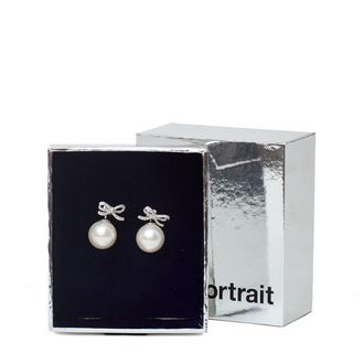 Self Portrait Silver-Plated Brass Crystal Bow Pearl Drop Earrings