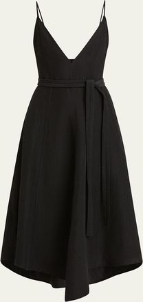 Proenza Schouler Elaine Plunging Belted Linen-Blend Midi Dress