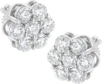 House of Brilliance Silver 2 Ct Floral Composite 7 Stone Diamond Stud Earring in White at Nordstrom