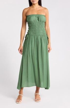 Blu Pepper Strapless Satin Midi Dress in Dark Kiwi at Nordstrom Rack, Size Medium