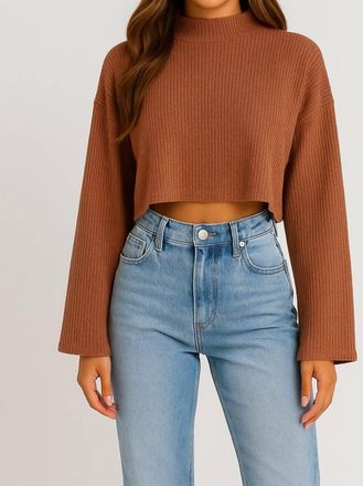 Le Lis Blanc Deux Long Sleeve Mock Neck Top In Brown